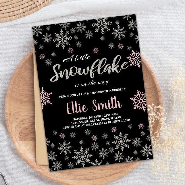 Invitaciones a la ducha para bebés de invierno col (Black Pink Silver Winter Baby Shower Invitations)