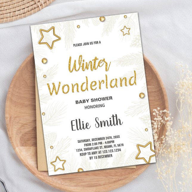 Invitaciones a la ducha para bebés de invierno Est (Winter Baby Shower Invitations Golden Star)