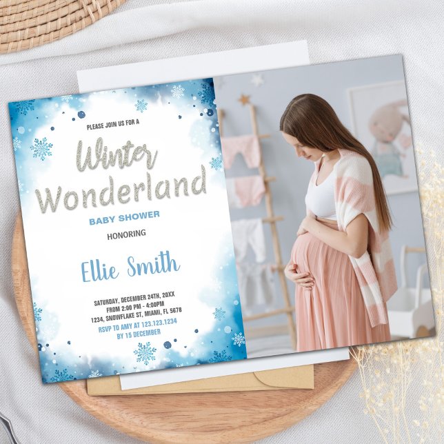 Invitaciones a la ducha para bebés de invierno Fot (Winter Baby Shower Invitations Blue Cloud Photo)