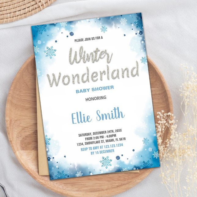 Invitaciones a la ducha para bebés de invierno Nub (Winter Baby Shower Invitations Blue Cloud)