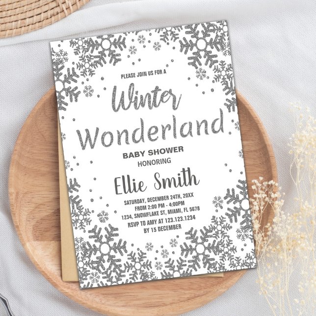 Invitaciones a la ducha para bebés de invierno Pur (Winter Baby Shower Invitations Silver Glitter)