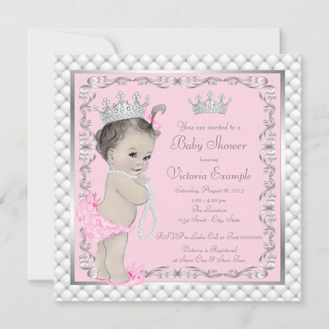 Invitaciones a la ducha para bebés de la Princesa  (Anverso)