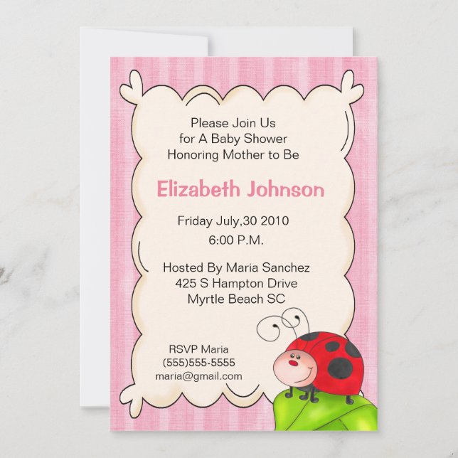Invitaciones a la ducha para bebés de Ladybug (Anverso)