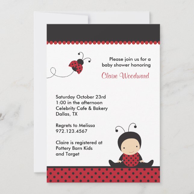 Invitaciones a la ducha para bebés de Ladybug (Anverso)