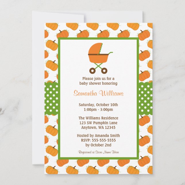 Invitaciones a la ducha para bebés de las calabaza (Anverso)