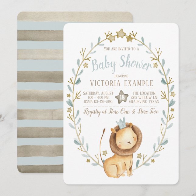 Invitaciones a la ducha para bebés de león (Anverso / Reverso)