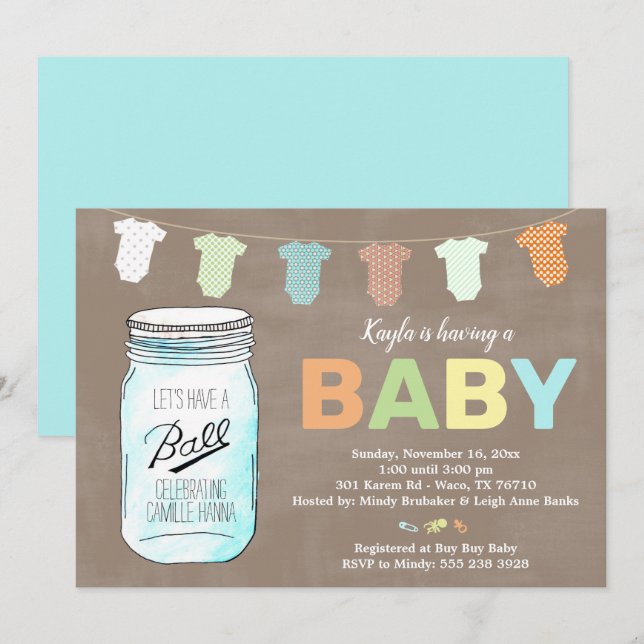 Invitaciones a la ducha para bebés de Mason Jar (Anverso / Reverso)