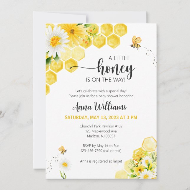 Invitaciones a la ducha para bebes de miel (Anverso)