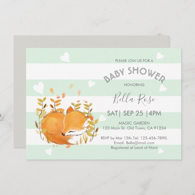Invitaciones a la ducha para bebés de Mint Gray Wo (Anverso / Reverso)
