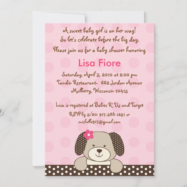 Invitaciones a la ducha para bebés de perro porcin (Anverso)