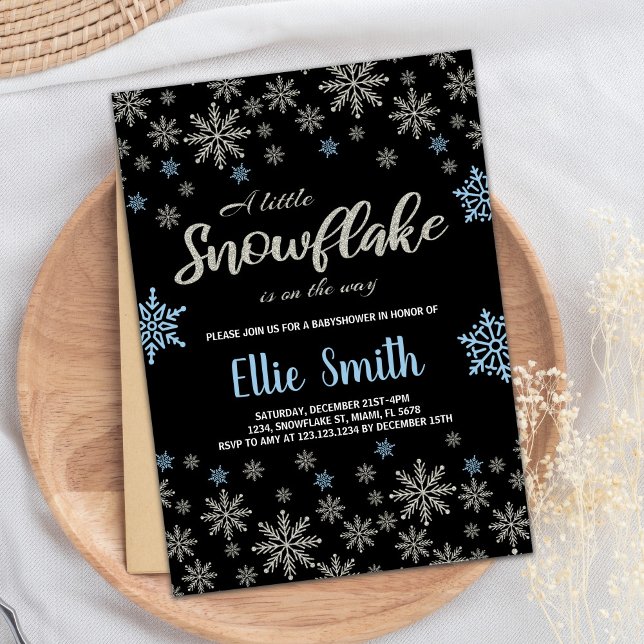 Invitaciones a la ducha para bebés de Purpurina az (Black Blue Glitter Winter Baby Shower Invitations)