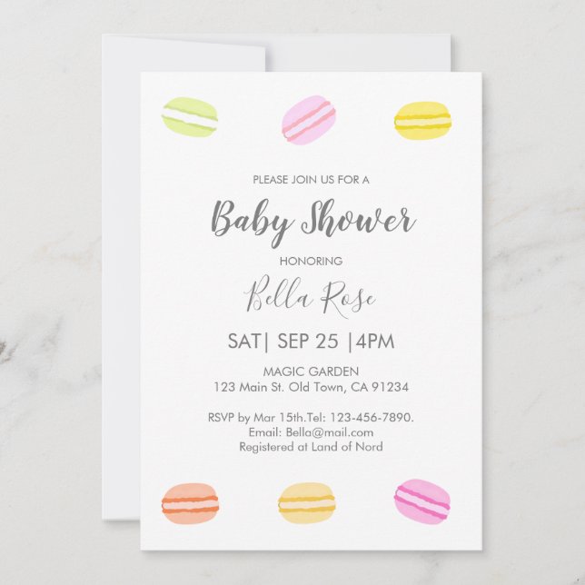 Invitaciones a la ducha para bebés de Sweet Macaro (Anverso)