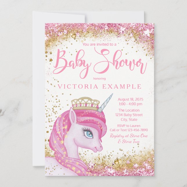 Invitaciones a la ducha para bebés de unicornio pa (Anverso)