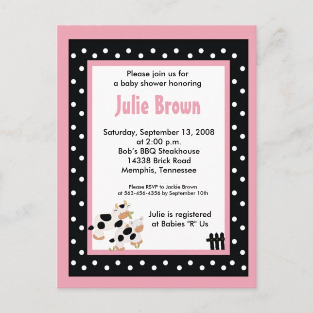 Invitaciones a la ducha para bebés de vaca moo ros (Anverso)