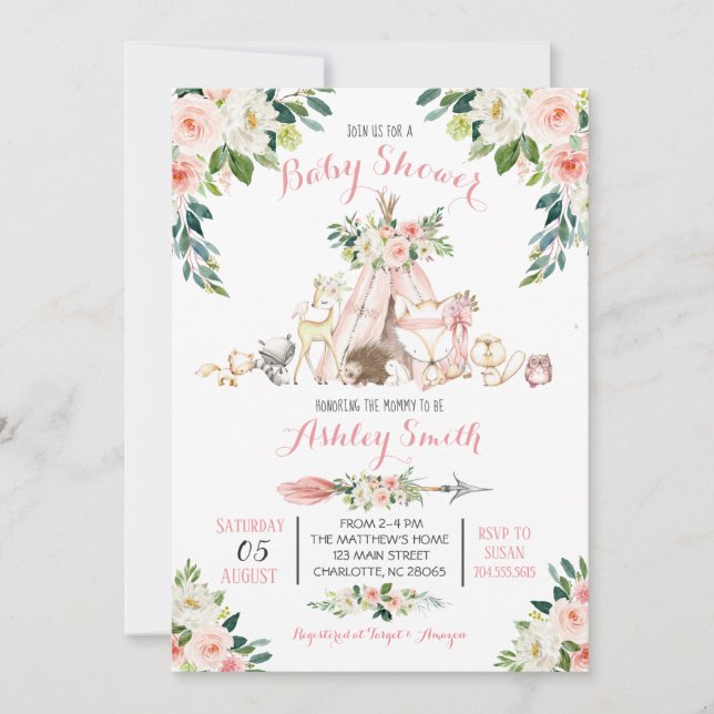 Invitaciones a la ducha para bebés de Woodland (Anverso)