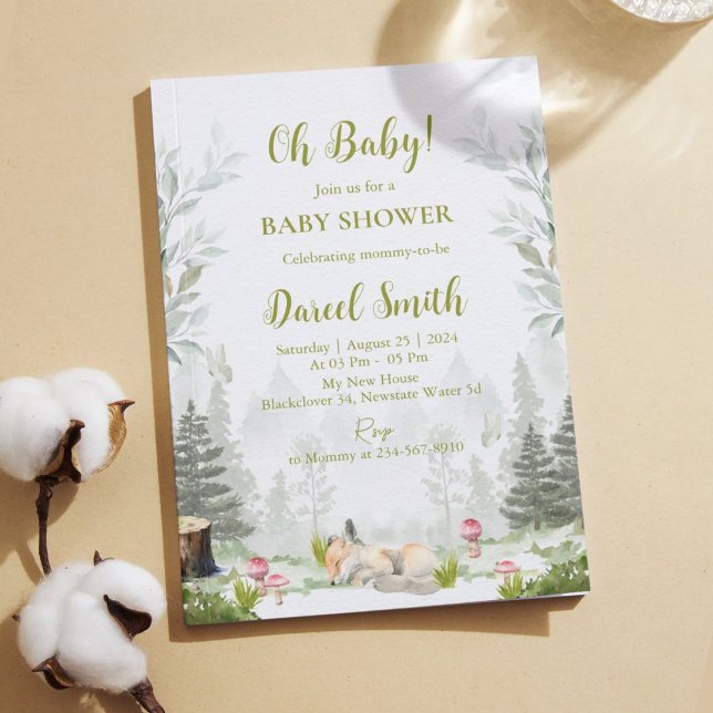 Invitaciones a la ducha para bebés de Woodland Fox (Woodland Baby Shower Fox)