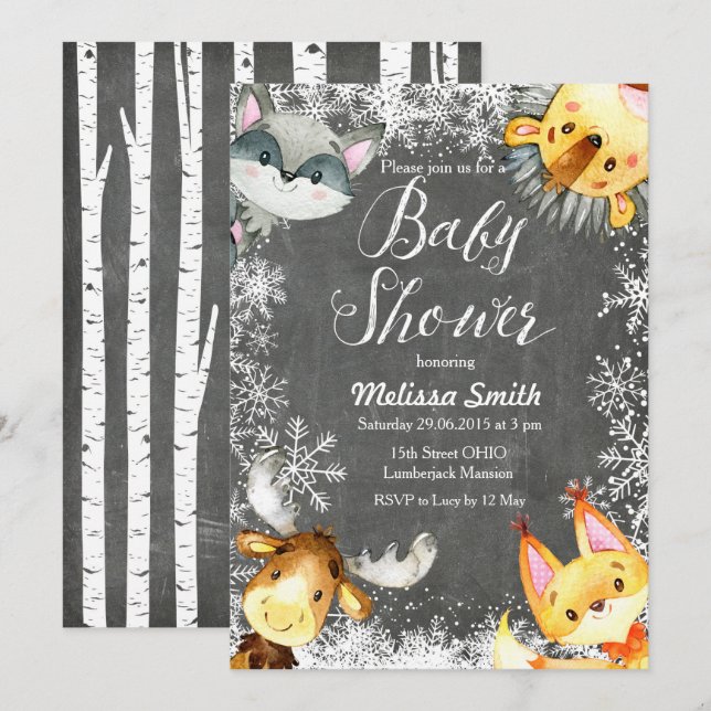 Invitaciones a la ducha para bebés de Woodland Nav (Anverso / Reverso)