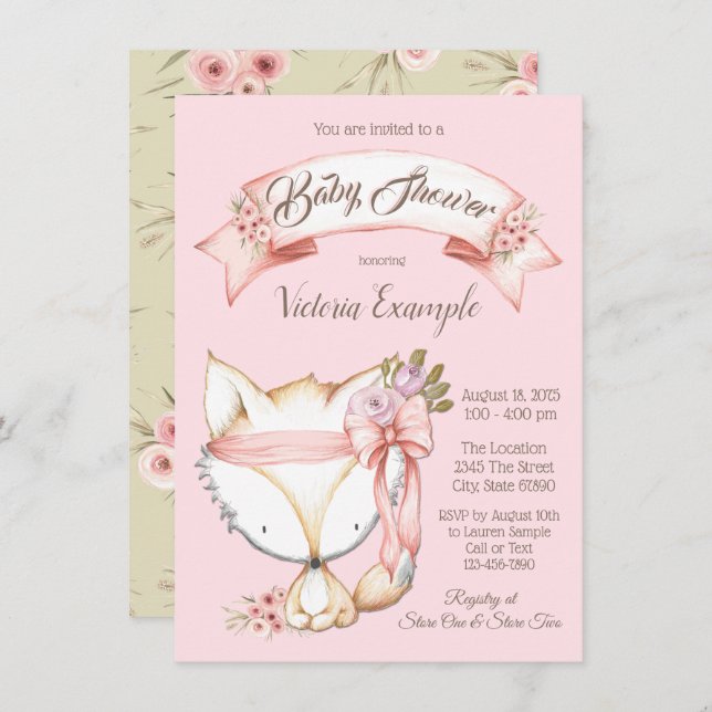 Invitaciones a la ducha para bebés del chica Woodl (Anverso / Reverso)