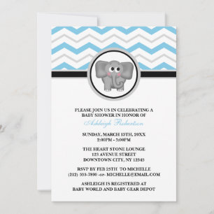 Invitaciones a la ducha para bebés elefante azul g