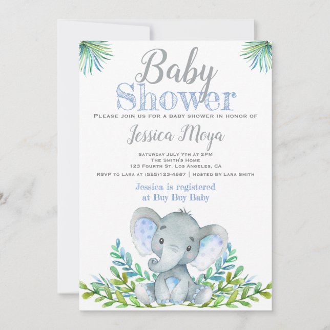 Invitaciones a la ducha para bebés elefantes (Anverso)