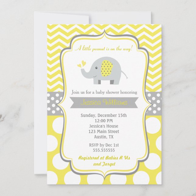 Invitaciones a la ducha para bebés elefantes (Anverso)