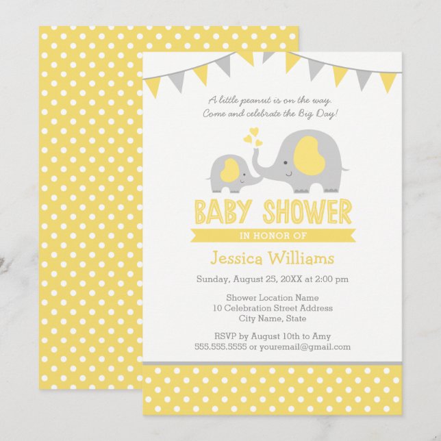 Invitaciones a la ducha para bebés elefantes | Ama (Anverso / Reverso)