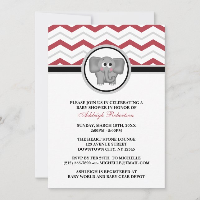 Invitaciones a la ducha para bebés elefantes de co (Anverso)