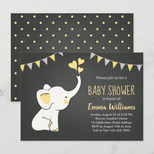 Invitaciones a la ducha para bebés elefantes | Neu (Anverso / Reverso)