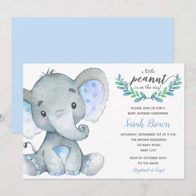 Invitaciones a la ducha para bebés (Elephant Water (Anverso / Reverso)