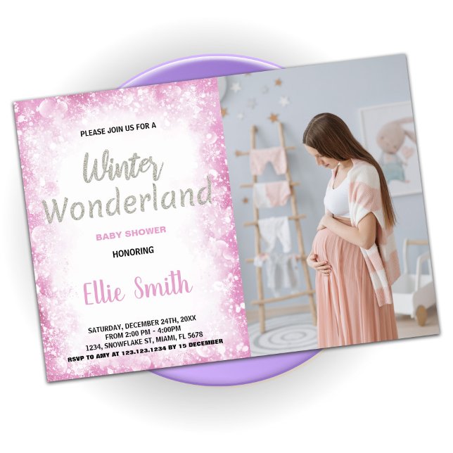 Invitaciones a la ducha para bebés en invierno Fot (Winter Baby Shower Invitations Cloud Pink Photo)