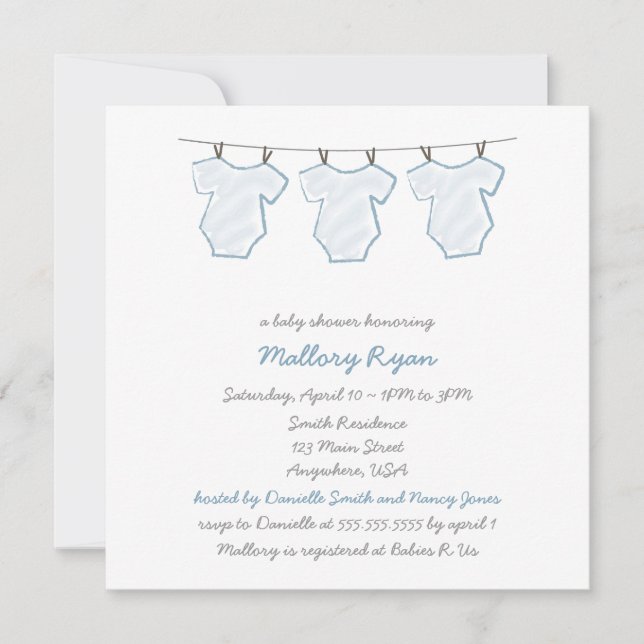 Invitaciones a la ducha para bebés en línea de rop (Anverso)