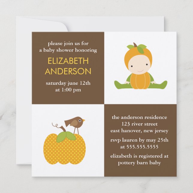 Invitaciones a la ducha para bebés en otoño (Anverso)