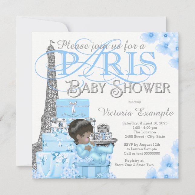 Invitaciones a la ducha para bebés en París (Anverso)