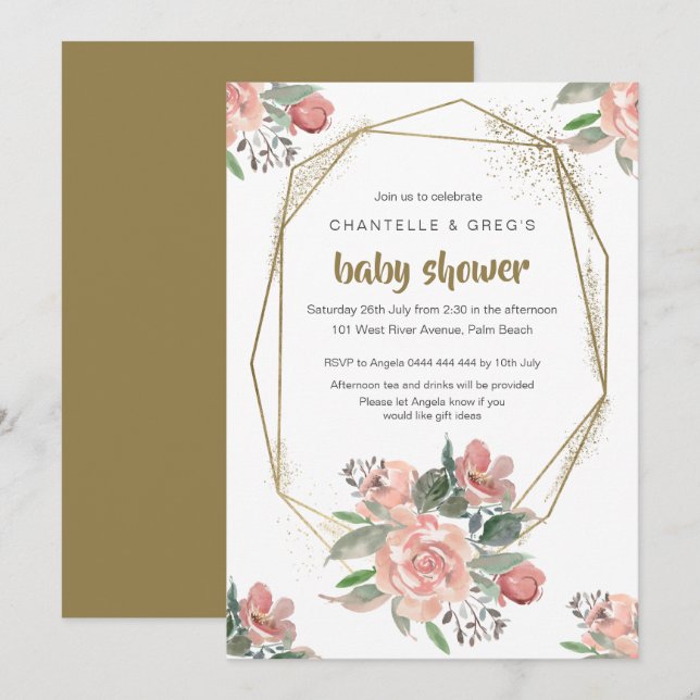 Invitaciones a la ducha para bebés | Espuma de oro (Anverso / Reverso)