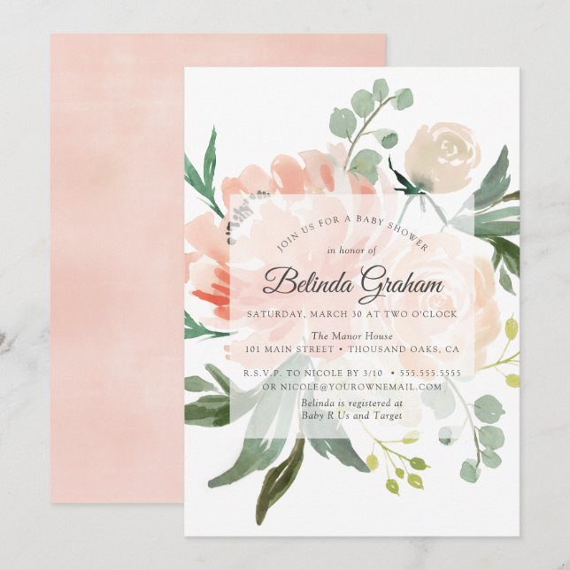 Invitaciones a la ducha para bebés | Floral dulce  (Anverso / Reverso)