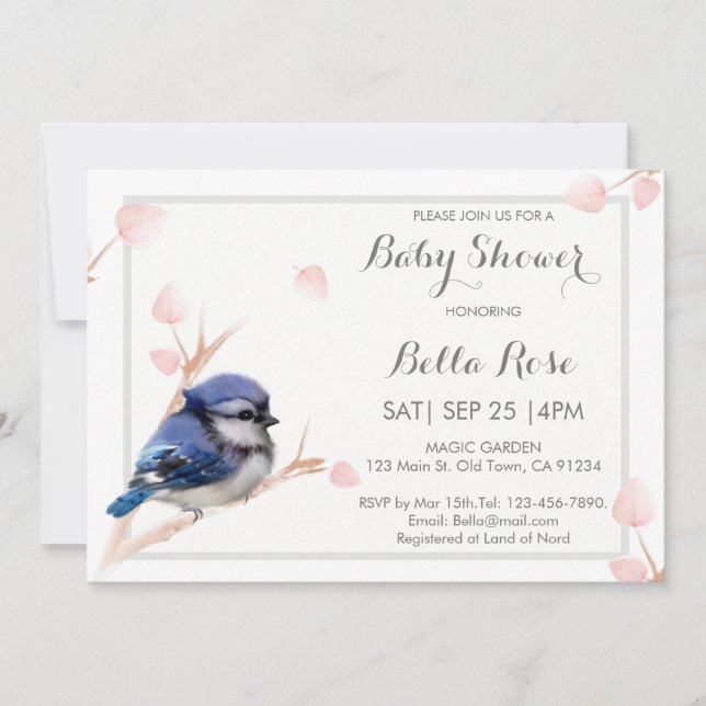 Invitaciones a la ducha para bebés Jay Bird Blue (Anverso)