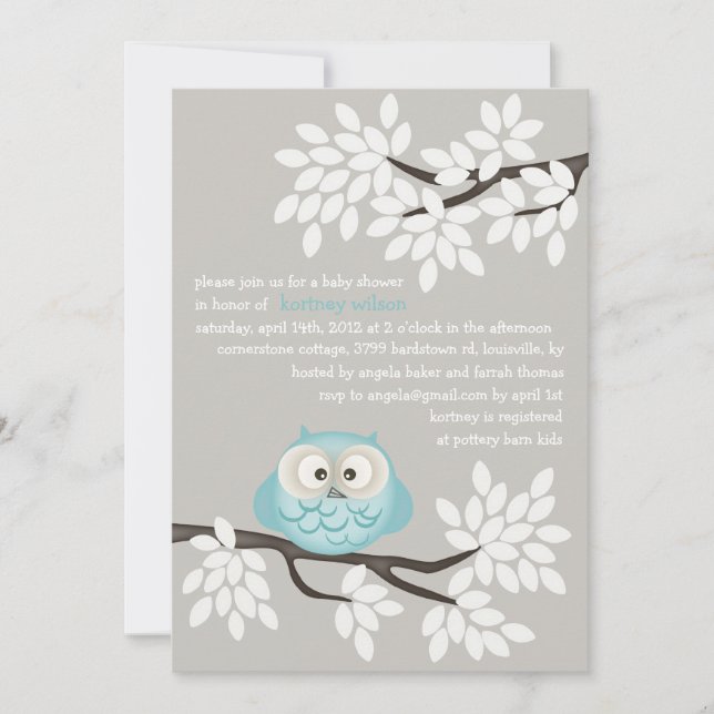 Invitaciones a la ducha para bebés para Lechuza y  (Anverso)