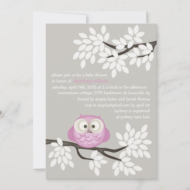 Invitaciones a la ducha para bebés para Lechuza y  (Anverso)