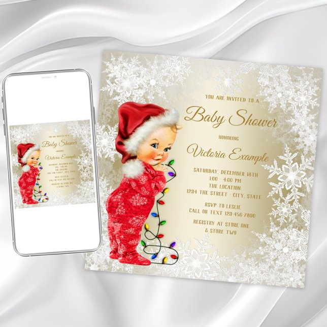 Invitaciones a la ducha para bebés para navidades (Girl Christmas baby shower invitation. Instant download and printed invitations are available.)