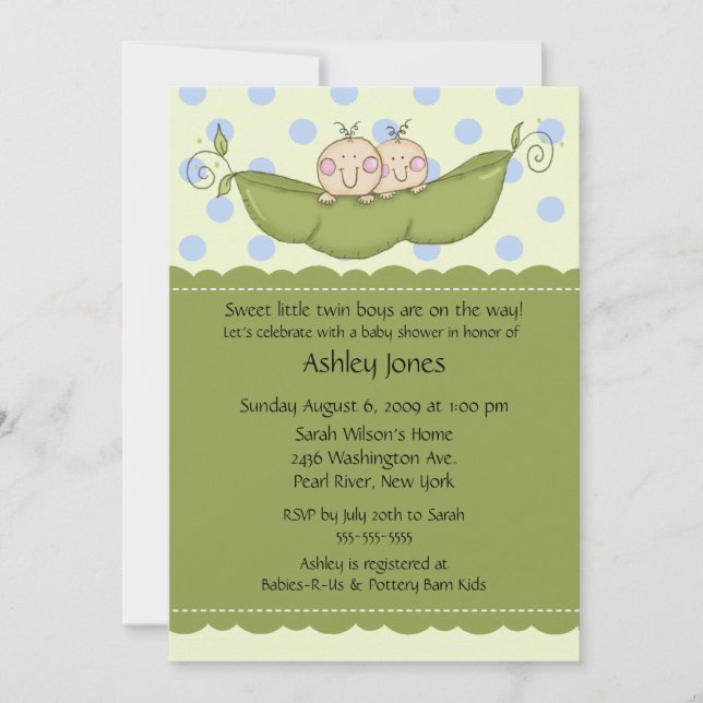 Invitaciones a la ducha para bebés Pea Pod Twin Bo (Anverso)