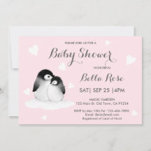 Invitaciones a la ducha para bebés pingüinos de co