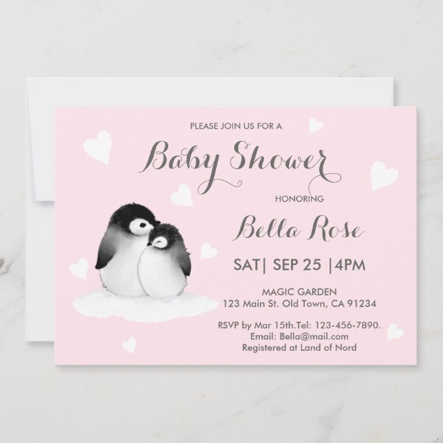 Invitaciones a la ducha para bebés pingüinos de co (Anverso)