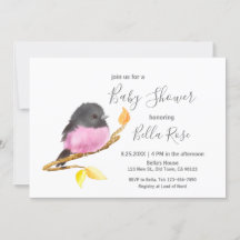 Invitaciones a la ducha para bebés Robin Pink Bird