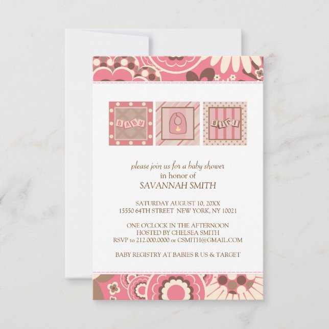 Invitaciones a la ducha para bebés (rosa) (Anverso)