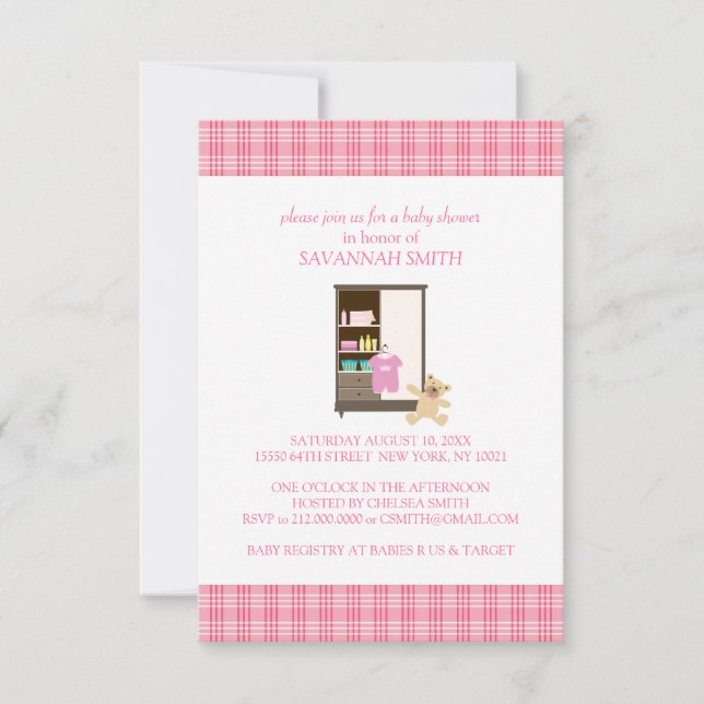 Invitaciones a la ducha para bebés rosados (Anverso)