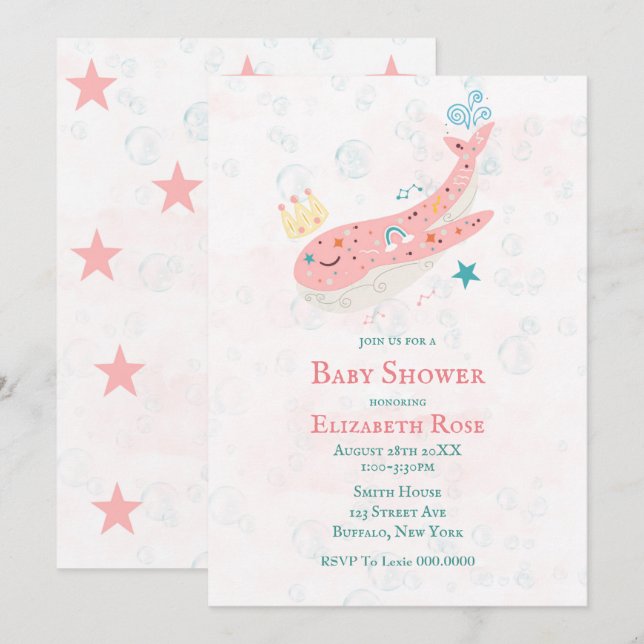 Invitaciones a la ducha para Chica de ballenas Boh (Anverso / Reverso)
