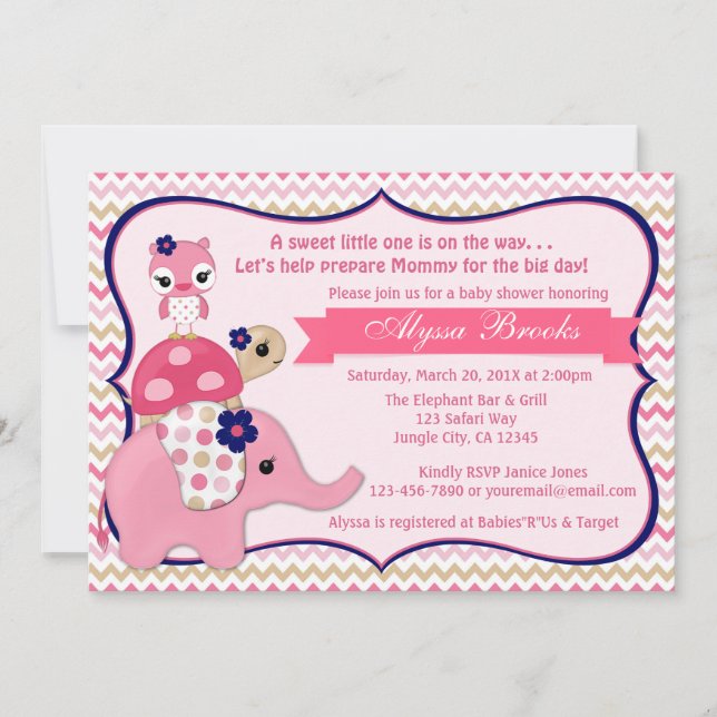 Invitaciones a la ducha para elefante chica Ellie  (Anverso)