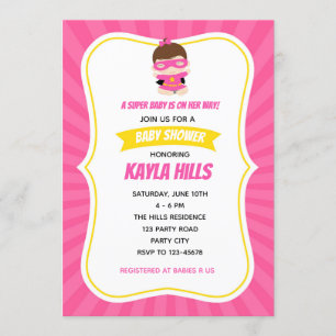 Invitaciones a la ducha para niñas (superheroína) 