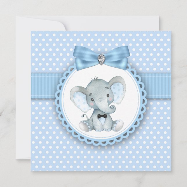 Invitaciones a la ducha para niños con Elefante Az (Anverso)