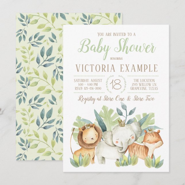 Invitaciones a la ducha para niños con safari lind (Anverso / Reverso)